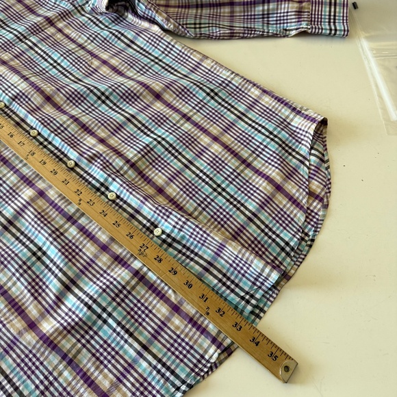 Peter Millar Baby Blue & Purple Plaid Long Sleeve Button Down Shirt Mens Large - Picture 7 of 7
